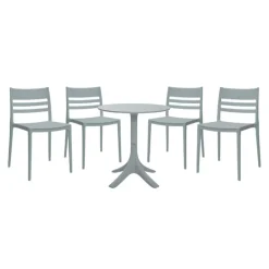 Outdoor Resin Dining Set with 1 Round Table and 4 Stackable Chairs - Grey