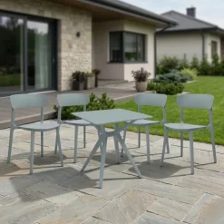 Outdoor Resin Dining Set with 1 Square Table and 4 Stackable Chairs - Grey