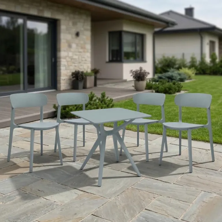 Outdoor Resin Dining Set with 1 Square Table and 4 Stackable Chairs - Grey