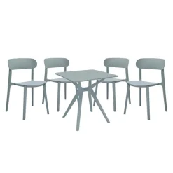 Outdoor Resin Dining Set with 1 Square Table and 4 Stackable Chairs - Grey