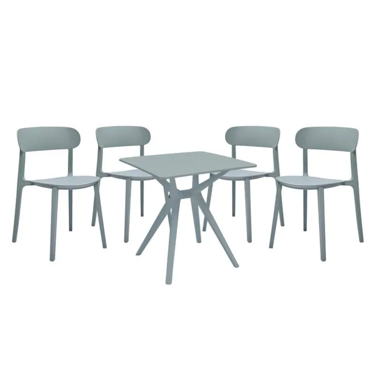 Outdoor Resin Dining Set with 1 Square Table and 4 Stackable Chairs - Grey