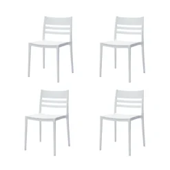 Outdoor Resin Stackable Chairs with Square Seat and Back (Set of 4) - White