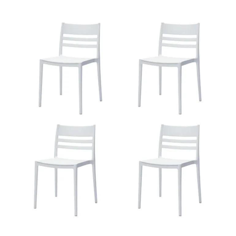 Outdoor Resin Stackable Chairs with Square Seat and Back (Set of 4) - White