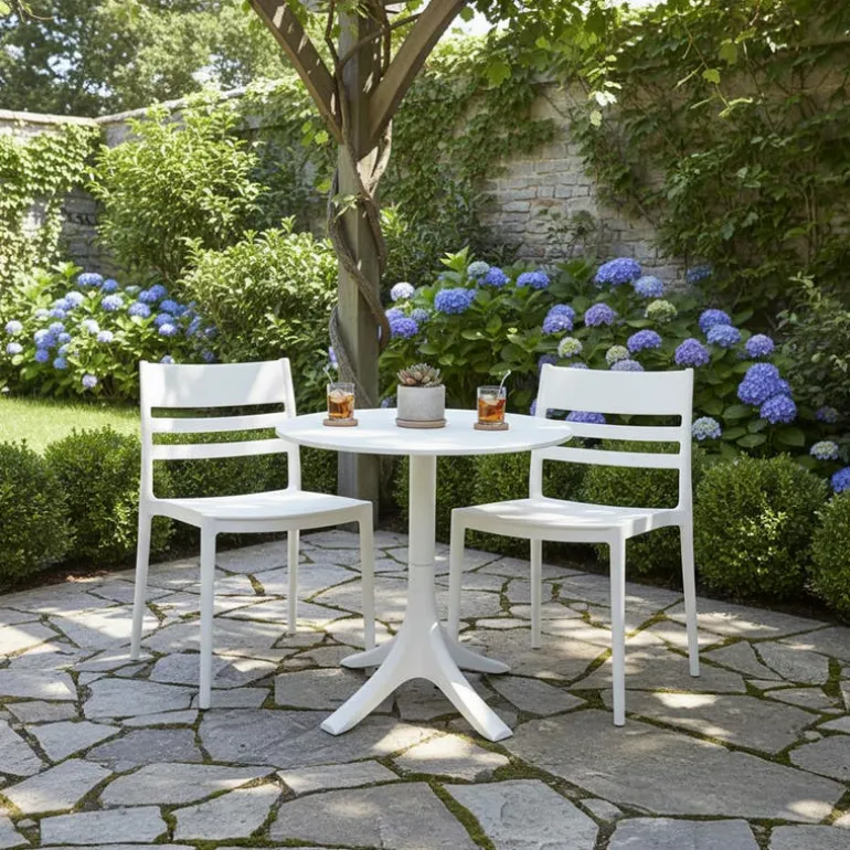 Outdoor Resin Stackable Chairs with Square Seat and Back (Set of 4) - White