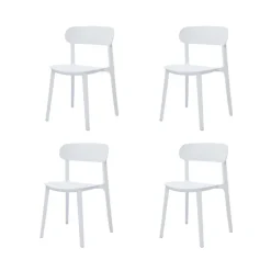 Outdoor Resin Stackable Chairs with Round Seat and Back (Set of 4) - White