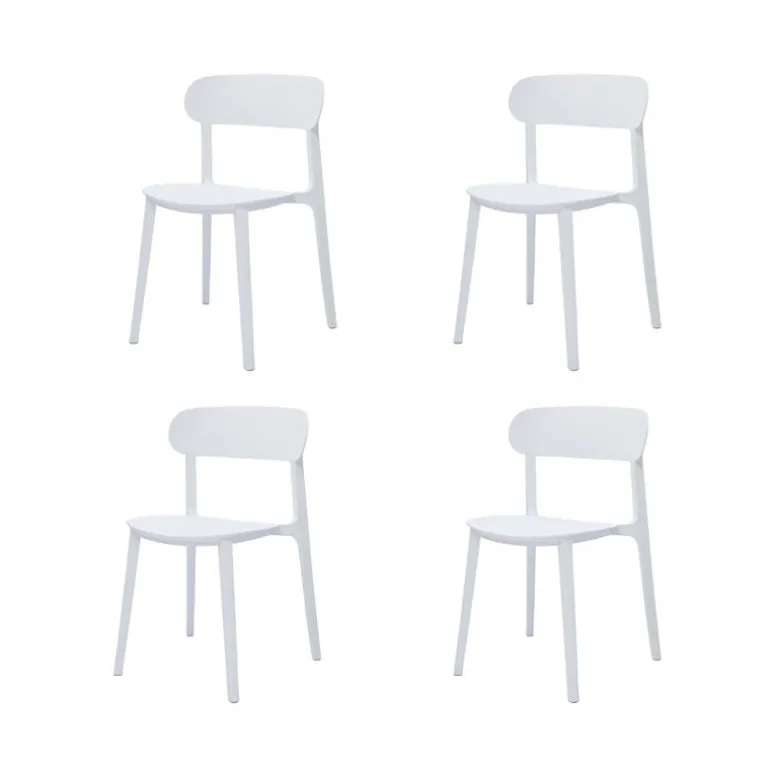 Outdoor Resin Stackable Chairs with Round Seat and Back (Set of 4) - White