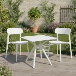 Outdoor Resin Stackable Chairs with Round Seat and Back (Set of 4) - White