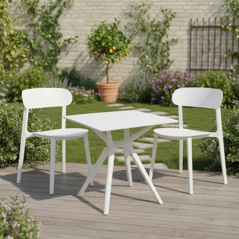 Outdoor Resin Stackable Chairs with Round Seat and Back (Set of 4) - White