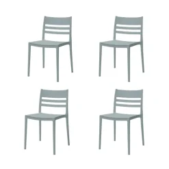 Outdoor Resin Stackable Chairs with Square Seat and Back (Set of 4) - Grey