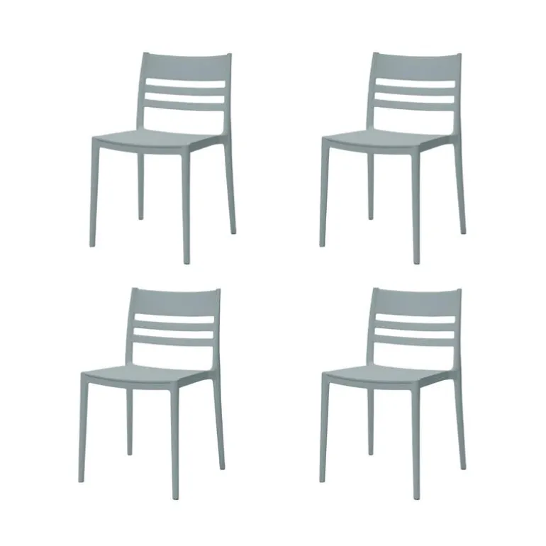 Outdoor Resin Stackable Chairs with Square Seat and Back (Set of 4) - Grey