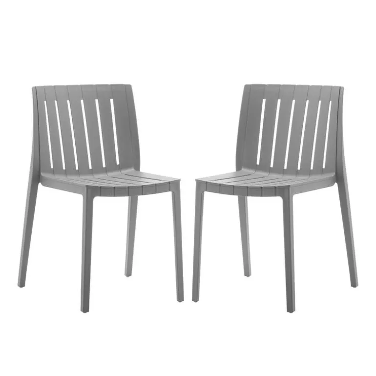 Outdoor Resin Stackable Chairs (Set of 2) - Grey