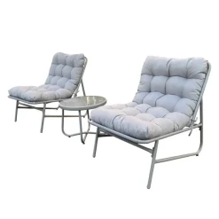 Outdoor Steel Conversation Set with Coffee Table - 3 pcs, Grey