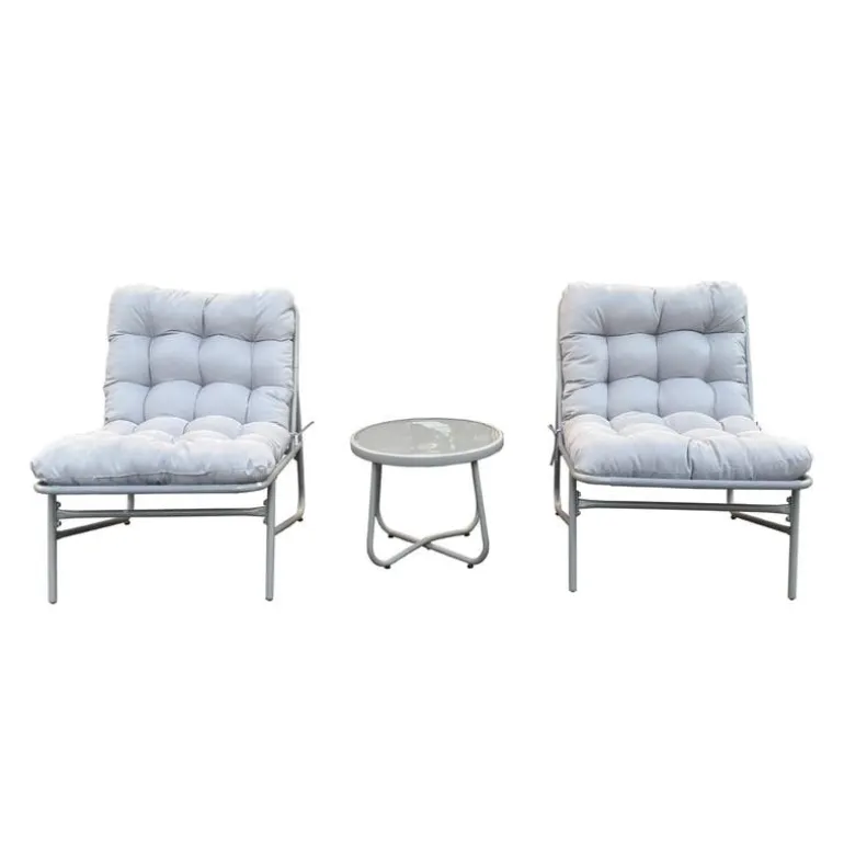 Outdoor Steel Conversation Set with Coffee Table - 3 pcs, Grey