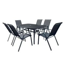 Outdoor Steel Rectangular Dining Table with 6 Chairs