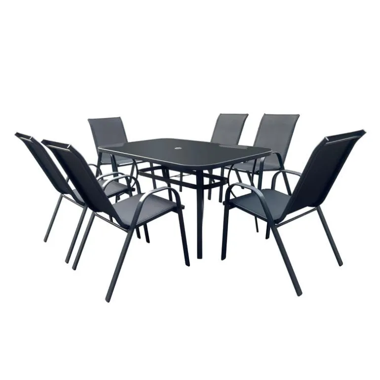 Outdoor Steel Rectangular Dining Table with 6 Chairs