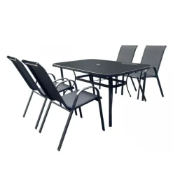 Outdoor Steel Rectangular Dining Table with 4 Chairs
