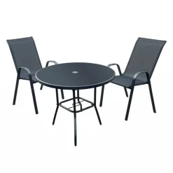 Outdoor Steel Round Dining Table with 2 Chairs