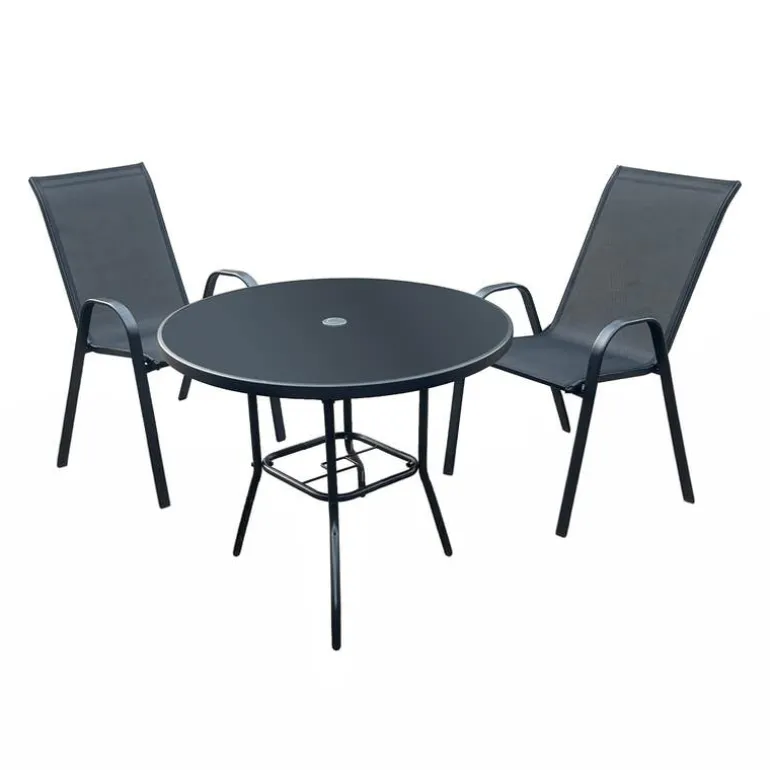 Outdoor Steel Round Dining Table with 2 Chairs
