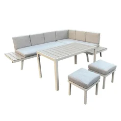 Outdoor Steel Sectional with Dining Table and 2 Stools