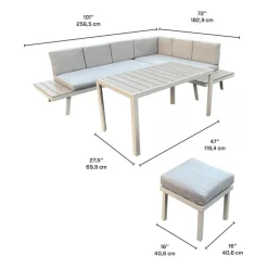 Outdoor Steel Sectional with Dining Table and 2 Stools