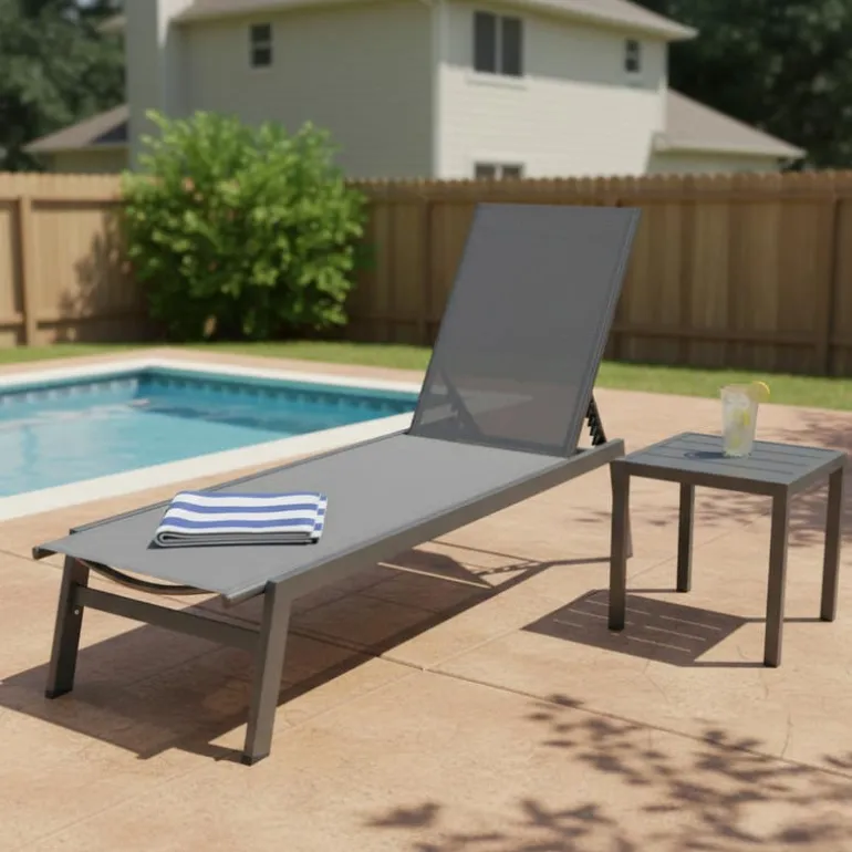 Outdoor Textilene Lounge Chair - Grey