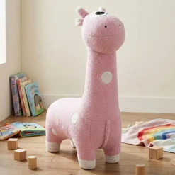 Pink Giraffe-Shaped Kids Pouf – 29.5