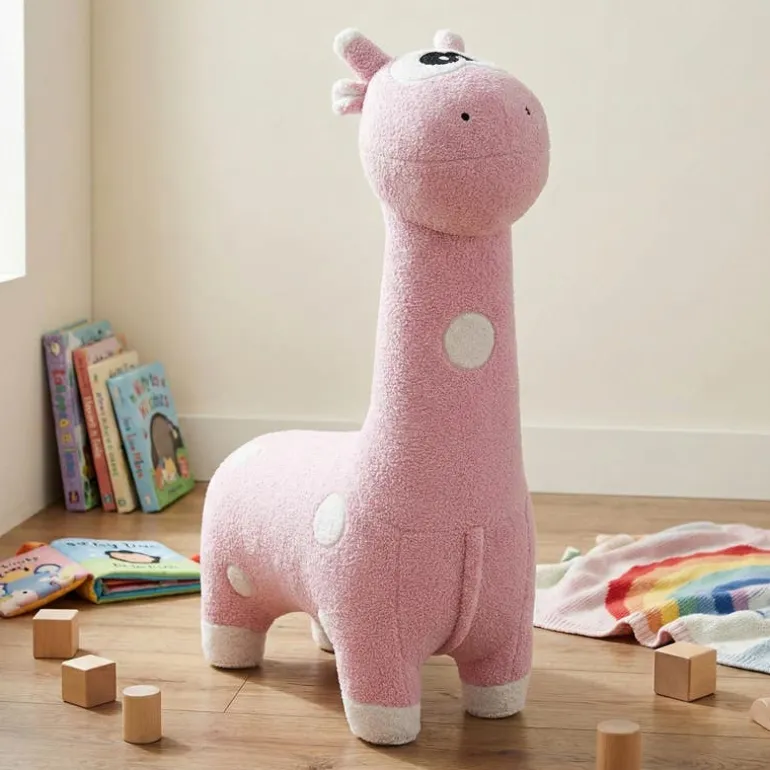 Pink Giraffe-Shaped Kids Pouf – 29.5" x 11.4" x 40.2"