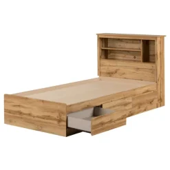 Platform Bed with Storage and Bookcase Headboard (54