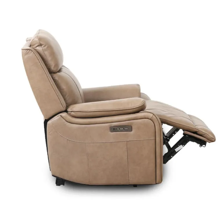 Power Leather Recliner with Adjustable Headrest - Taupe
