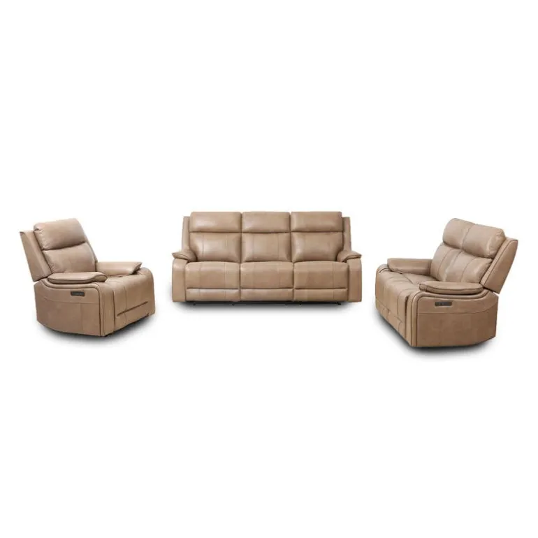 Power Leather Recliner with Adjustable Headrest - Taupe