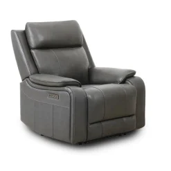 Power Leather Recliner with Adjustable Headrest - Grey