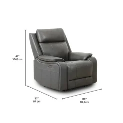 Power Leather Recliner with Adjustable Headrest - Grey