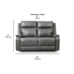 Power Leather Reclining Loveseat with Adjustable Headrests - Grey