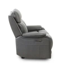 Power Leather Reclining Loveseat with Adjustable Headrests - Grey