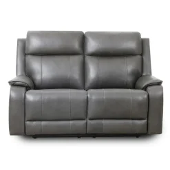 Power Leather Reclining Loveseat with Adjustable Headrests - Grey