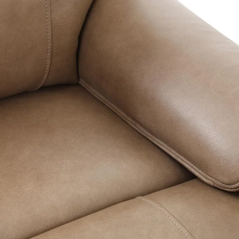 Power Leather Reclining Loveseat with Adjustable Headrests - Taupe
