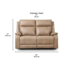 Power Leather Reclining Loveseat with Adjustable Headrests - Taupe