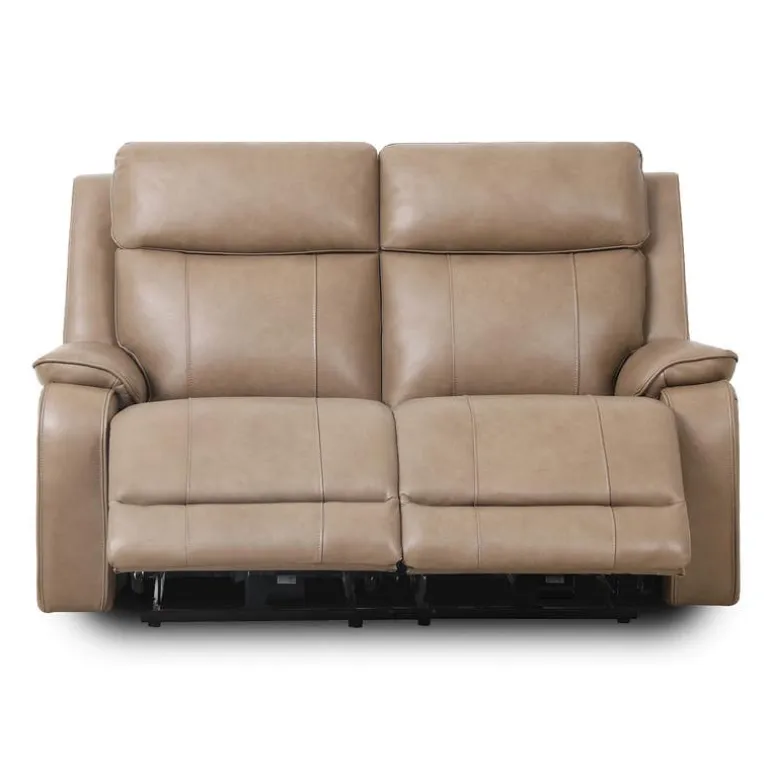 Power Leather Reclining Loveseat with Adjustable Headrests - Taupe