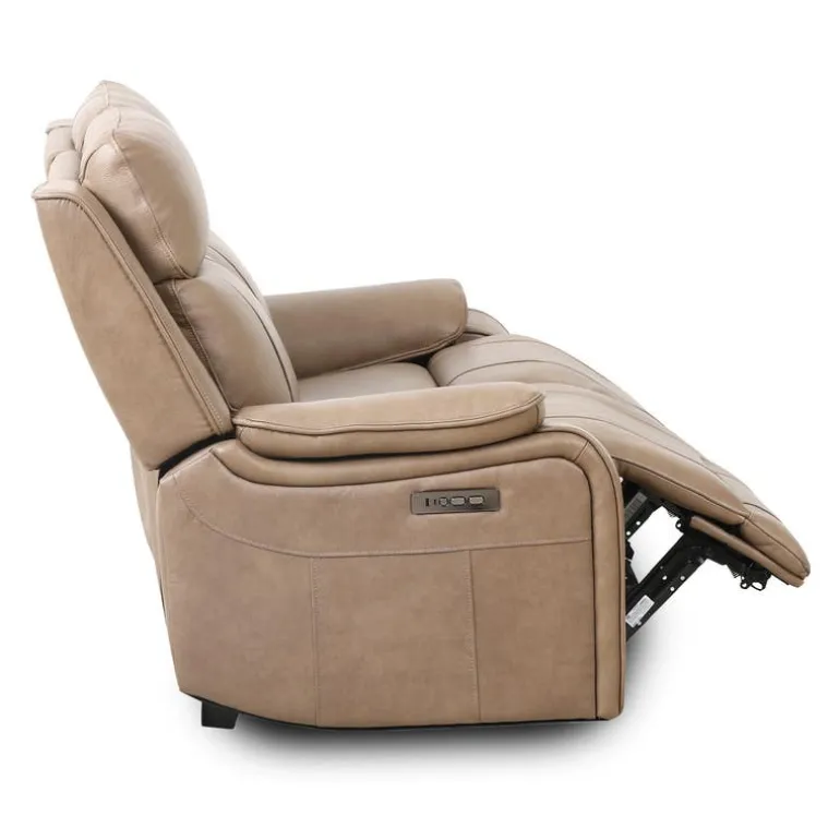 Power Leather Reclining Loveseat with Adjustable Headrests - Taupe