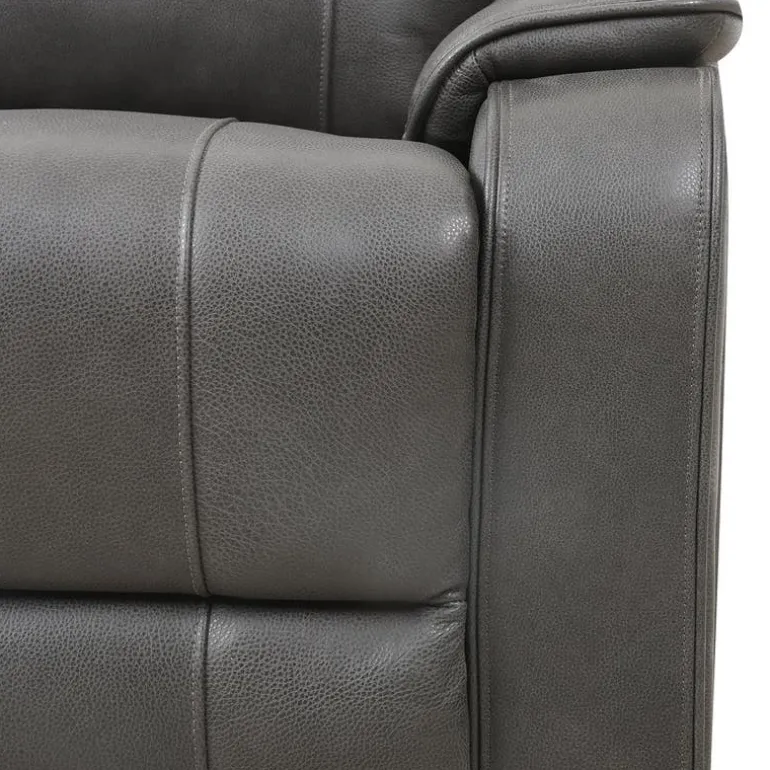 Power Leather Reclining Sofa with Adjustable Headrests - Grey