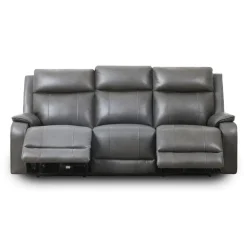 Power Leather Reclining Sofa with Adjustable Headrests - Grey