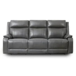 Power Leather Reclining Sofa with Adjustable Headrests - Grey
