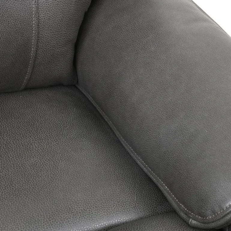 Power Leather Reclining Sofa with Adjustable Headrests - Grey