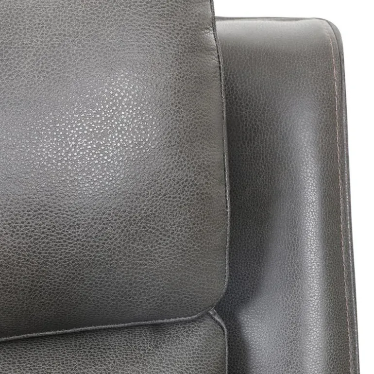 Power Leather Reclining Sofa with Adjustable Headrests - Grey