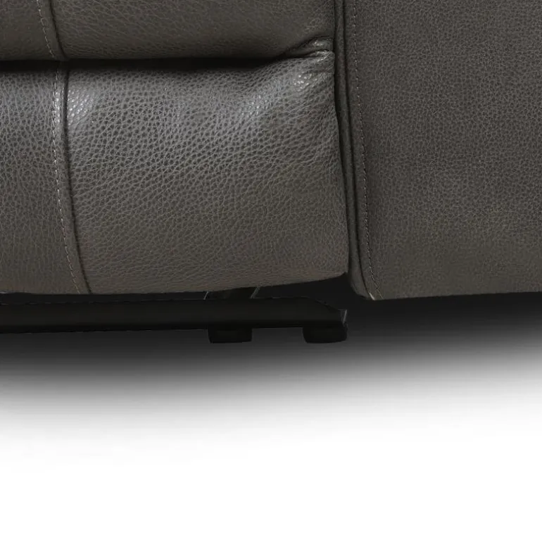 Power Leather Reclining Sofa with Adjustable Headrests - Grey
