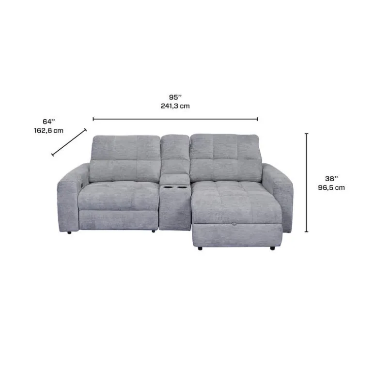 Power Modular Loveseat with Left-Side slider, Right-Side Chaise with Storage, and Console - 3 pcs