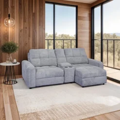 Power Modular Loveseat with Left-Side slider, Right-Side Chaise with Storage, and Console - 3 pcs