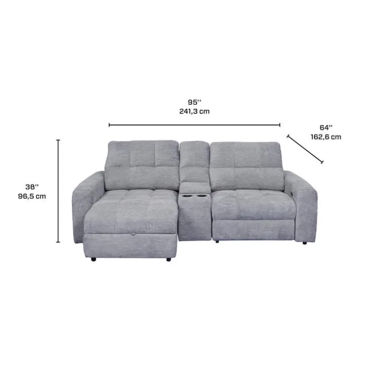 Power Modular Loveseat with Right-Side slider, Left-Side Chaise with Storage, and Console - 3 pcs