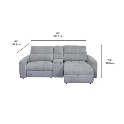 Power Modular Reclining Loveseat, Right-Side Chaise with Storage, and Console - 3 pcs