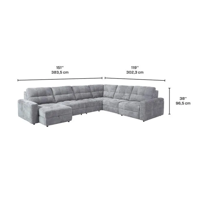 Power Modular Reclining Sectional with 2 Sliders and Left-Side Chaise with Storage - 6 pcs